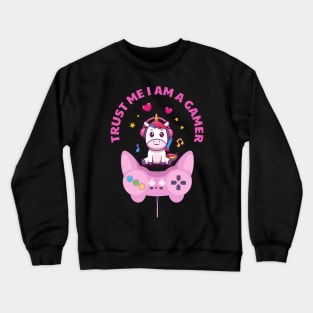 Trust Me I Am A Gamer - Light Pink Unicorn Design With Controller Crewneck Sweatshirt
